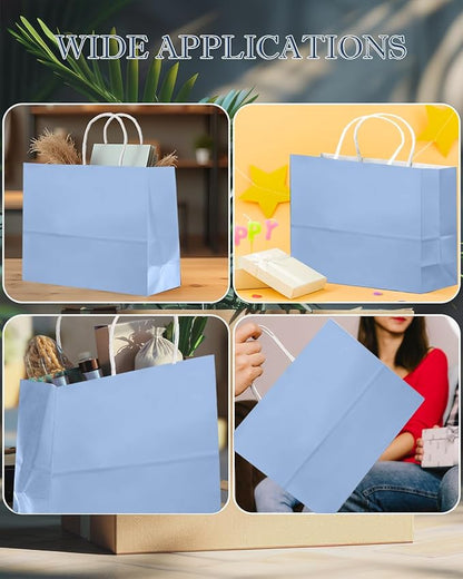 qiqee 24PCS Large Gift Bag with Handles Bulk 13"x4.5"x10" Gift Bags Light Blue Bags Multiple Uses (32x11x25cm,Wide Large)