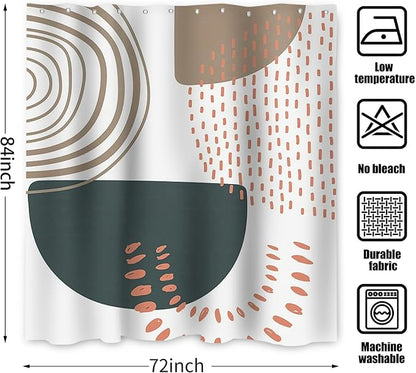 Boho Extra Long Shower Curtain, Mid Century Modern Abstract Minimalist Beige Neutral Machine Washable Waterproof Fabric for Bathroom Decor Bathtub with 12 Hooks 72Wx84H
