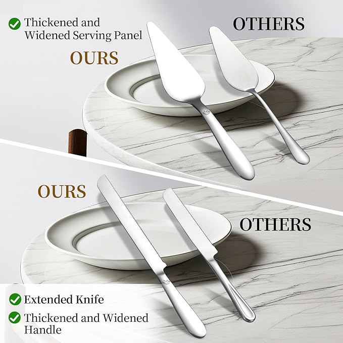 Cake Cutting Set for Wedding - Extended Cake Knife and Server Set Thickened Stainless Steel 13.0" Cake Cutter 10.49" Pie Spatula Great for Birthday Anniversary Christmas Gift 2 Pcs Silver
