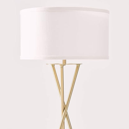 Brightech Jaxon LED Floor lamp, Modern Lamp for Living Rooms & Offices, Tall Lamp with Contemporary Drum Shade, Gold Tripod Standing Lamp for Bedroom Reading, Great Living Room Decor - Brass
