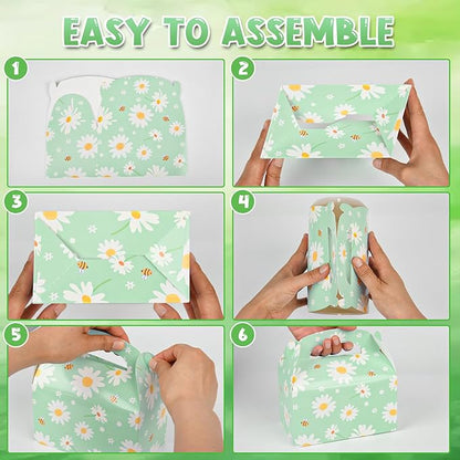 DjinnGlory 36 Pack Cute Daisy Party Favor Treat Boxes, Small Flowers Gable Boxes for Kids Parties Giveaways and Small Busniess 6.18x3.58x3.39 Inches