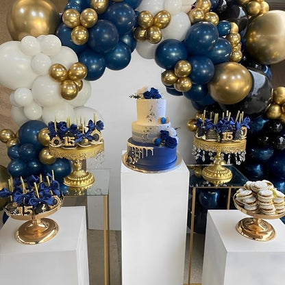 Navy Blue Metallic Gold White Balloons, 50 Pcs 12 Inches Navy Blue and Gold White Sand Latex Balloon for Wedding, Graduation, Birthday Baby Shower, Birthday, Bridal Party Decorations