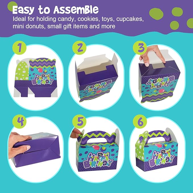 snaxuda 24 Pack Monster Paper Gift Bags Cartoon Gable Gift Boxes Party Favor Boxes Candy Treat Goodies Favor Tote Bags for Birthday Party,Weddings,Baby Shower