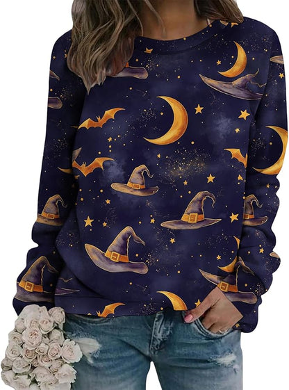 LIZALIG Pullover Cute Sweatshirt Orange Skeleton Fall Festive FunWomens Design Bat Holiday Party Outings Pumpkin Print