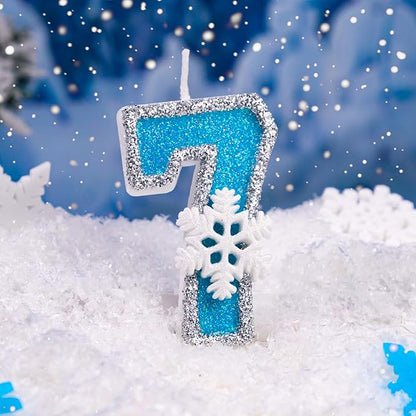 7th Blue Snowflake Birthday Candles Frozen Themed Number 7 Candles for Cake Topper Cupcake Decorations Party Decor Anniversary Celebrations Supplies