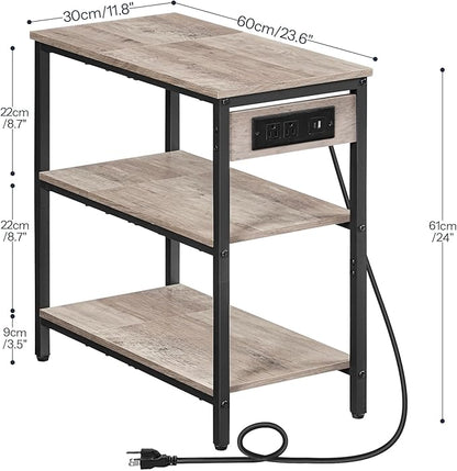 HOOBRO End Table with Charging Station, Simple Rustic Side Table with 3-Tier