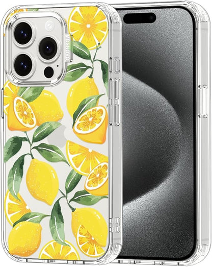 MOSNOVO Case for iPhone 15 Pro, [Buffertech 6.6ft Military-Grade Drop Protection] [Anti Peel Off Tech] Clear TPU Bumper Phone Case Cover Design - Lemon