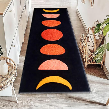 UKELER Boho Bathroom Rugs Runner 60x20 Inch Long Non Slip Bohemian Area Runner Rug for Bathroom Bedroom Hallway Kitchen Laundry, Washable Accent Bedside Rug, Living Room Runner Rug, Black