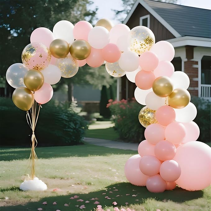 Pink Gold Confetti Latex Balloons Kit 35 pcs 12 inch Pink and White Balloon with Metallic Gold Confetti Balloons for Birthday Baby Shower Wedding Girl Birthday Party Decoration