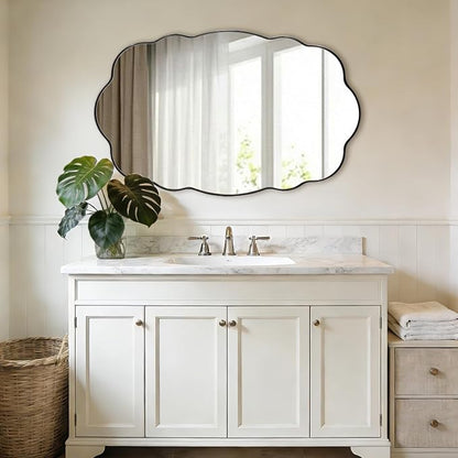 ANDY STAR Chrome Wavy Oval Bathroom Mirror - 30x48 Inch Large Scalloped Bathroom Mirror, Unique Irregular Design with Polished SUS Metal Frame