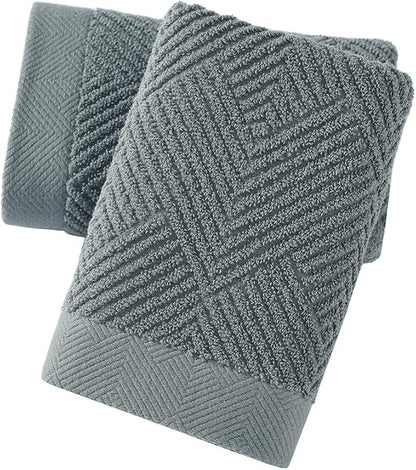 sense gnosis Grey Striped Hand Towel 13 X 29 Inch, 2 PC | Herringbone Pattern Premium 100% Cotton Ultra Soft Highly Absorbent Hand Towel Set for Bathroom