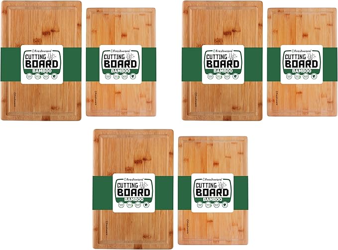 Bamboo Cutting Boards for Kitchen with Juice Groove [Set of 2] Wood Cutting Board for Chopping Meat, Vegetables, Fruits, Cheese, Knife Friendly Serving Tray with Handles (Pack of 3)