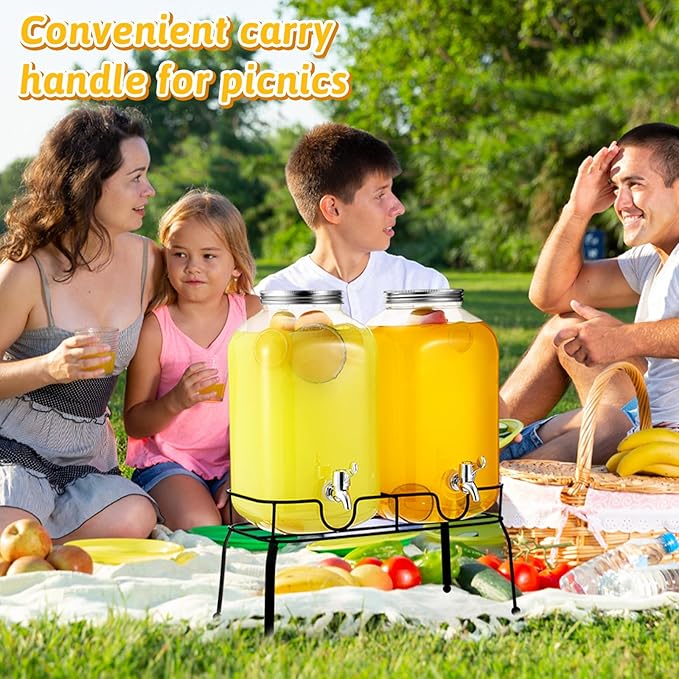FillTouch 2 Pcs 2 Gallon Plastic Beverage Dispensers with Stand Large Clear Drink Containers for Parties with Spigot Lid for Weddings Countertop Summer Party Bar Picnics Water Ice Tea Lemonade Juice