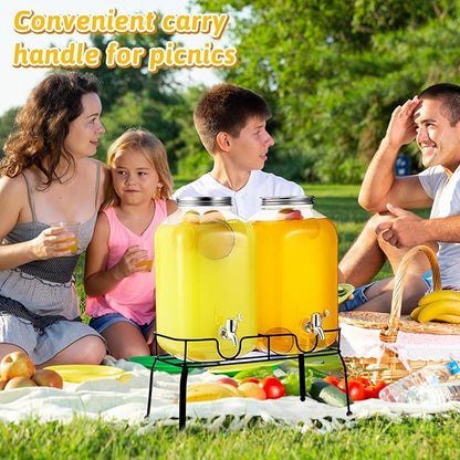 FillTouch 2 Pcs 2 Gallon Plastic Beverage Dispensers with Stand Large Clear Drink Containers for Parties with Spigot Lid for Weddings Countertop Summer Party Bar Picnics Water Ice Tea Lemonade Juice