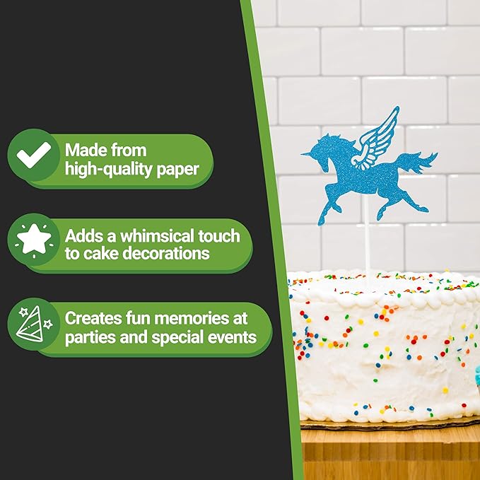 Restaurantware Top Cake 6 X 4.3 Inch Cake Toppers 100 Sturdy Cake Topper Inserts - Unicorn Design With Glitter Detail Blue Paper Cake Decoration For Birthdays Baby Showers And Weddings