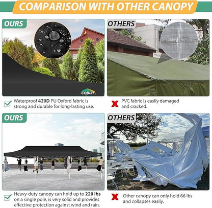 COBIZI 10x30 Pop Up Canopy with Sidewalls, Heavy Duty Canopy with Mosquito Netting, Easy up Screen Party Tents for Parties Backyard Outdoor Commercial Event Gazebo with Roller Bag, Sandbags, Black