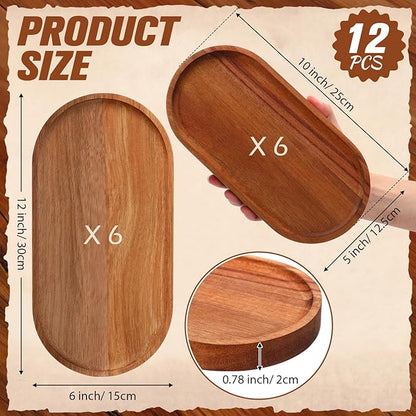 Geetery 12 Pcs Wood Serving Trays 10 and 12 Inch Charcuterie Boards Oval Wooden Plates Serving Platter Cheese Dinner Plates Bulk for Dessert Snack Bread Fruit Appetizer Dishes(Acacia Wood)