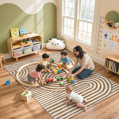 Lahome Abstract Area Rugs 5x7,Soft Living Room Rug Nursery Bedroom Rugs,Rainbow Colorful Playroom Rug Ultra-Thin Stain Resistance Throw Large Carpet for Kids Classroom Dorm Alba (5'X7',Khaki/Orange)