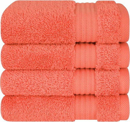 Cotton Paradise 100% Cotton Turkish Towel Set, Soft Absorbent Quick Dry, 4 Piece Washcloth Set, Coral