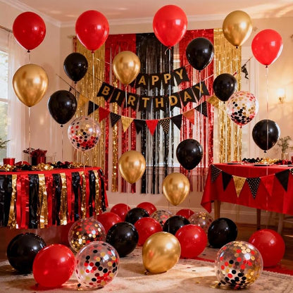 Netnology Red Black Gold Balloons, 60Pcs 12 Inch Red Black Metallic Gold Latex Balloon and Confetti Balloon for Graduation Birthday Casino Theme Party Wedding Anniversary Party Decorations