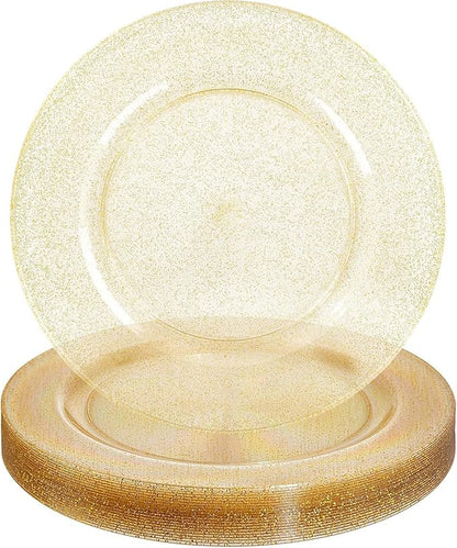 WDF 25PCS Glitter Gold Charger Plates - 12inch Gold Charge for Dinner - Plastic Chargers for Wedding Baby Shower Spring Birthday