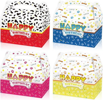 Beehaam 24 Pack Dog Paw Party Favor Treat Boxes, Cartoon Puppy Paw Theme Gable Gift Bags, Large Candy Goodie Cake Snack Paper Bags for Happy Birthday Baby Shower Party Decorations Supplies