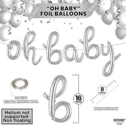 KatchOn Silver Oh Baby Balloon Sign - 16 Inch | Baby Shower, Gender Reveal Balloon Decoration | Sign Backdrop | Banner
