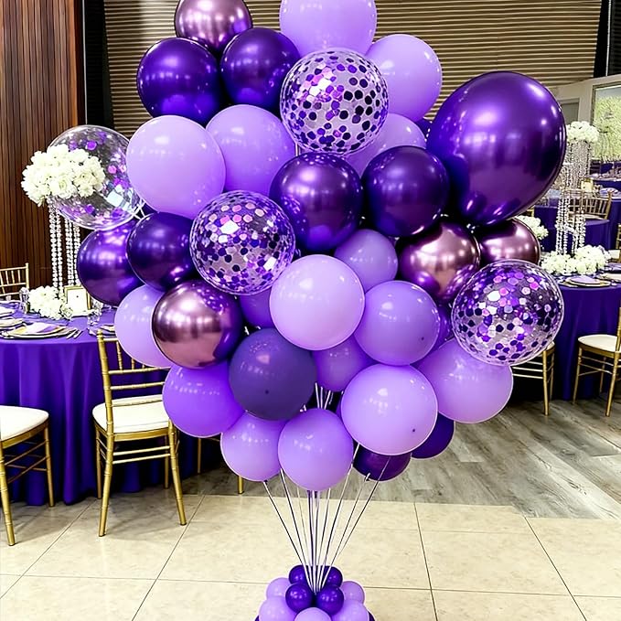 60pcs 12inch Metallic & Pastel Purple Confetti Balloons Kit – Includes Dark Purple, Lavender, Confetti Balloons for Wedding, Baby Shower, Birthday, Graduation Decorations