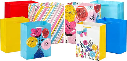 Hallmark Assorted All Occasion Gift Bags (8 Bags: 4 Medium 9", 4 Large 13") Flowers, Butterfly, Stripes, Solids for Easter, Birthdays, Bridal Showers, Mother's Day