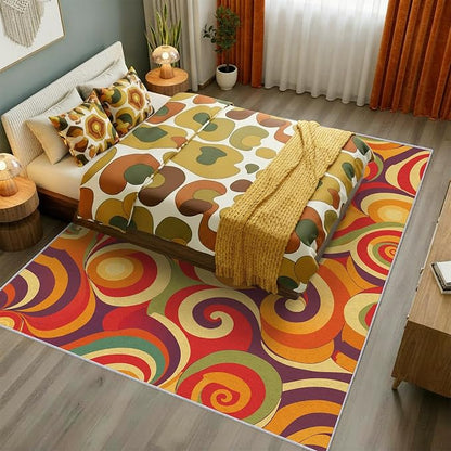 70s Retro Rug 4x6 Swirl Psychedelic Groovy Hippie Pop Pattern Area Rugs for Living Room, Bedroom, 70s Retro Home Decor Accessories Indoor Carpet, Non Slip & Machine Washable, GD0315