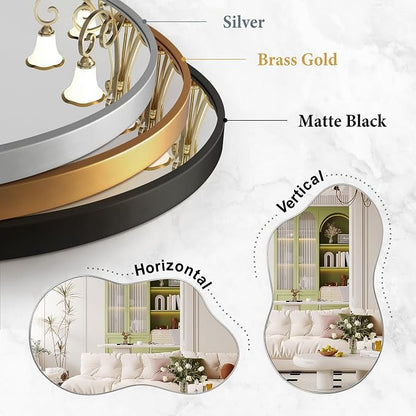 Dorlicecass Irregular Wall Mirror - Wall Mirrors Decorative 24"x36" Silver Asymmetrical Mirror Tempered Glass Aviation Aluminum Alloy Frame for Bathroom, Bedroom, Living Room, Cloakroom, Entryway