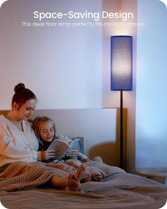 Dimmable Blue Floor Lamp for Living Room with Remote and Foot Switch, Corner Floor Lamp for Bedroom, 64.4" Standing Tall Lamp, 10W 900LM Bulb Included, 3000K-6500K, Linen Shade, FCC Listed U06LD05W1