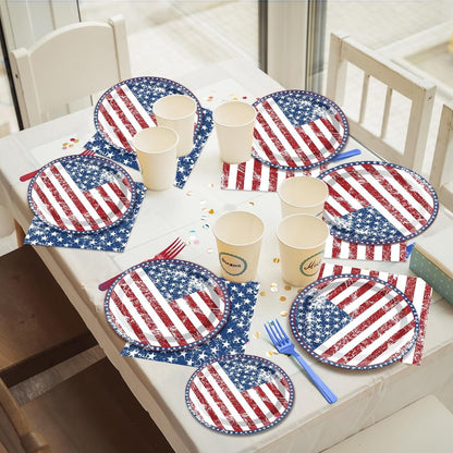 America's 50 Guests Patriotic Party Set: Flag Decorations, Plates & Napkins - 4th July, Memorial Day, Election Day Pack of 200PCS