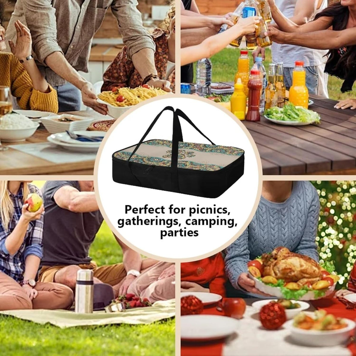 Dog Paw Prints Insulated Casserole Carrier Travel Bag Reusable Food Carrier for Hot or Cold Food Lasagna Holder Tote Portable Food Warmer for Beach Parties Picnic