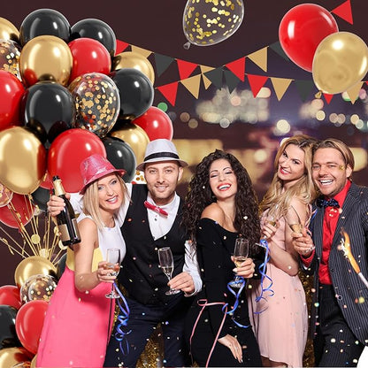 Red Black and Gold Balloons, 60pcs 12inch Red Black Gold Confetti Balloons for Birthday Casino Party Decorations