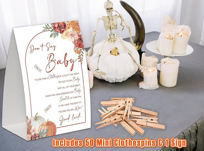 Boho Floral Pumpkins Shower Decorations,Don't Say Baby Baby Shower Game,Gender Neutral Baby Shower Decorations,Small Clothespin Game,Baby Shower Ideas,Baby Shower Games 50 Guest,Fall Party Games