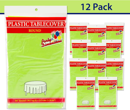Lime Green Disposable Plastic Tablecloth for Round Tables (12 Pack) 84 inches Table Cloths for Parties, Events & Weddings, Indoors & Outdoors, Plastic Table Cover