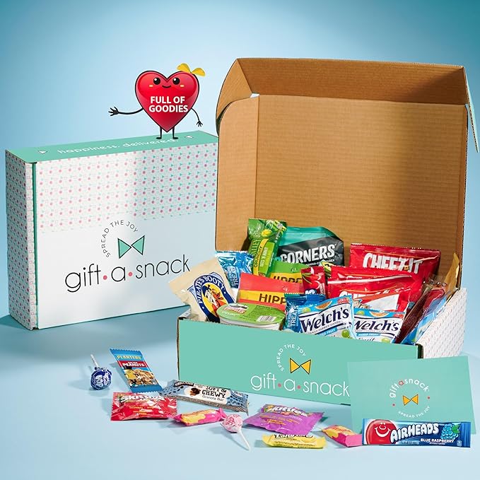 Gift A Snack - Halloween Trick or Treats Snack Box Variety Pack Care Package + Greeting Card (60 Count) Birthday Sweet Treats Gift Basket, Candies Chips Crackers Bars, Office Food Assortments