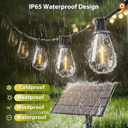 addlon 198FT(192+6) Solar String Lights Outdoor Waterproof 6W Panel with USB Port & Remote Control Solar Powered Patio Lights for Outside with 68 LED Dimmable Bulbs for Porch Garden Deck Halloween