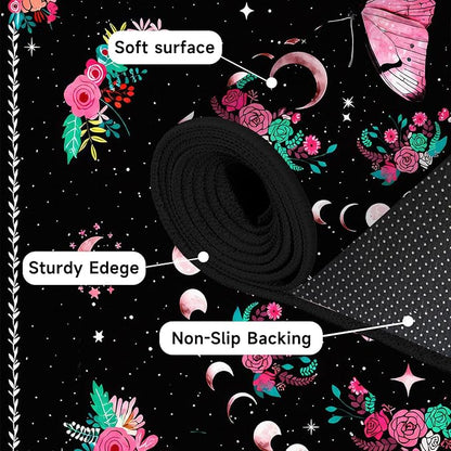 Pink Butterfly Area Rug 2'x3' Moon Phase Floral Rugs for Entryway Bedroom Living Room Kitchen Home Decor Boho Gothic Butterfly Carpet Non-Slip Washable Floor Mat
