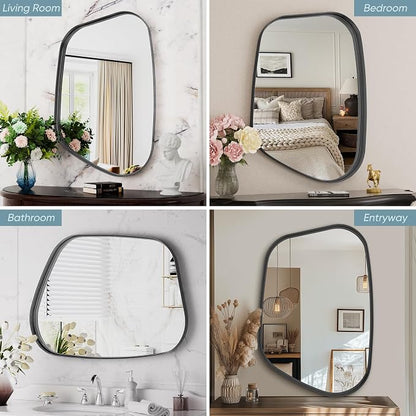 Irregular Wall Mirror 24"x36" Bathroom Mirrors Asymmetrical Artistic Decorative for Living Room Bedroom Bathroom Hallway Entryway,Trapezoid,Black