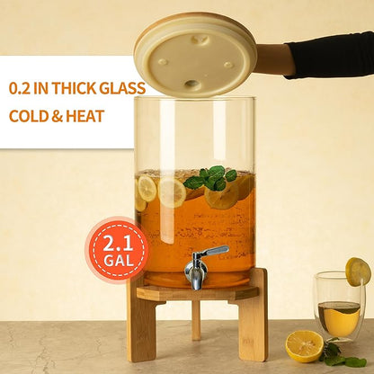 L'ÉPICÉA Drink Dispenser, Glass Drink Dispenser with Stand, Drink Dispenser for Parties, Beverage Dispenser with Stand, 304 Stainless Spigot, 1/2 Gallons Iced or Hot Beverage Dispenser