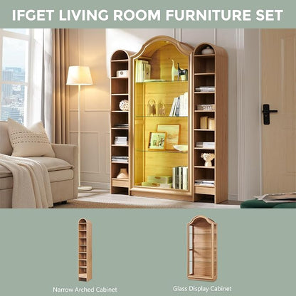 IFGET 72" Arched Glass Display Cabinet, Modern Curio Cabinet