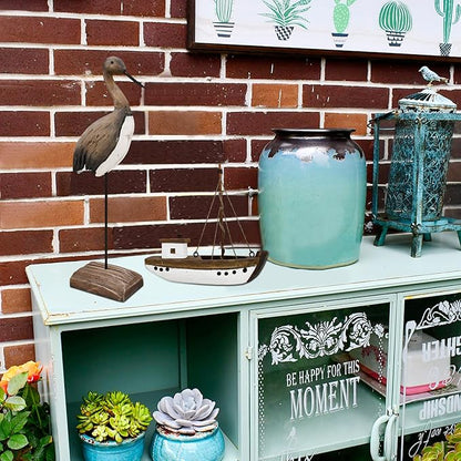 Wood Bird Statue Nautical Decor Decorative Sea Birds Sculpture Wooden Tabletop Figurine Coastal Ocean Beach Themed Decoration for Home Yard Bathroom Living Room (12.4" H)