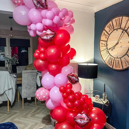 Lukiituke Valentines Balloon Arch Kit,134Pcs 4 Size Red and Pink Balloons with Foil Heart Shape Balloons for Valentine's Day Birthday Wedding Party Decorations