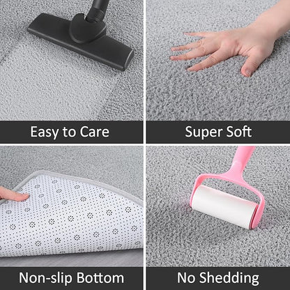 AROGAN Modern Shag Area Rug for Living Room, 5x7 Feet Washable Rugs for Bedroom, Indoor Floor Carpet, Plush Memory Foam Bedside Rug for Kids Girls Teens Low Pile Decor, Grey