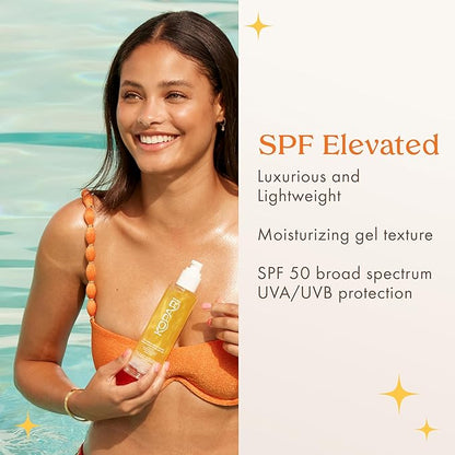 Kopari Sun Shield Body Glow, Broad Spectrum SPF 50, Lightweight Shimmering Gel Texture Absorbs Quickly, Non Sticky, Glowing Results, Gold 2 Pack