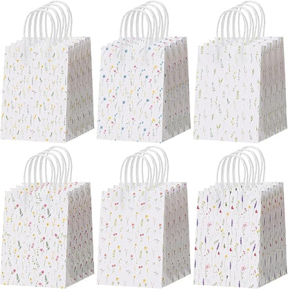 Resholder 30 Pcs Wildflower Paper Gift Bags with Handles Spring Floral Party Favor Bags Colorful Flower Goodie Gift Candy Treat Pouches for Wedding Bridal Shower Baby Shower Birthday Spring Tea Party