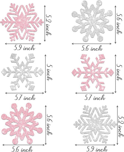 Frozen Party Snowflake Centerpiece Sticks Glitter Winter Wonderland Decorations 12PCS Snowflake Table Topper Centerpieces for Thanksgiving Christmas Birthday Party Supplies