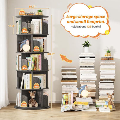 Aheaplus Rotating Bookshelf, 360 Display Wood Spinning Bookshelf Tower